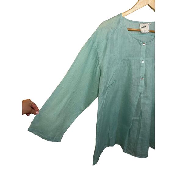 Nurture Green Linen Round Neck Blouse 3/4 Sleeves Large - Picture 4 of 7